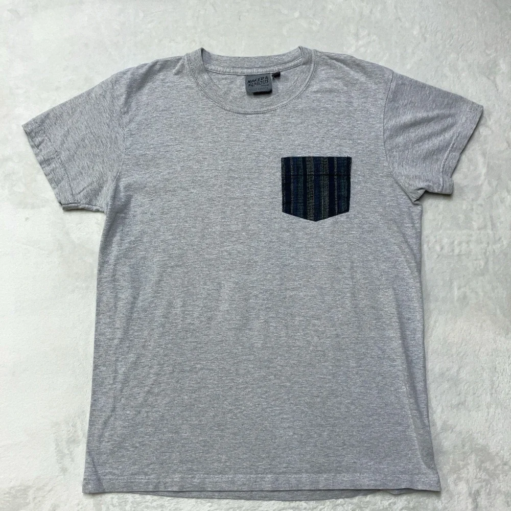 Naked & Famous T-Shirt Men M Gray Cotton Tee Pocket Circular Knit Made in Canada